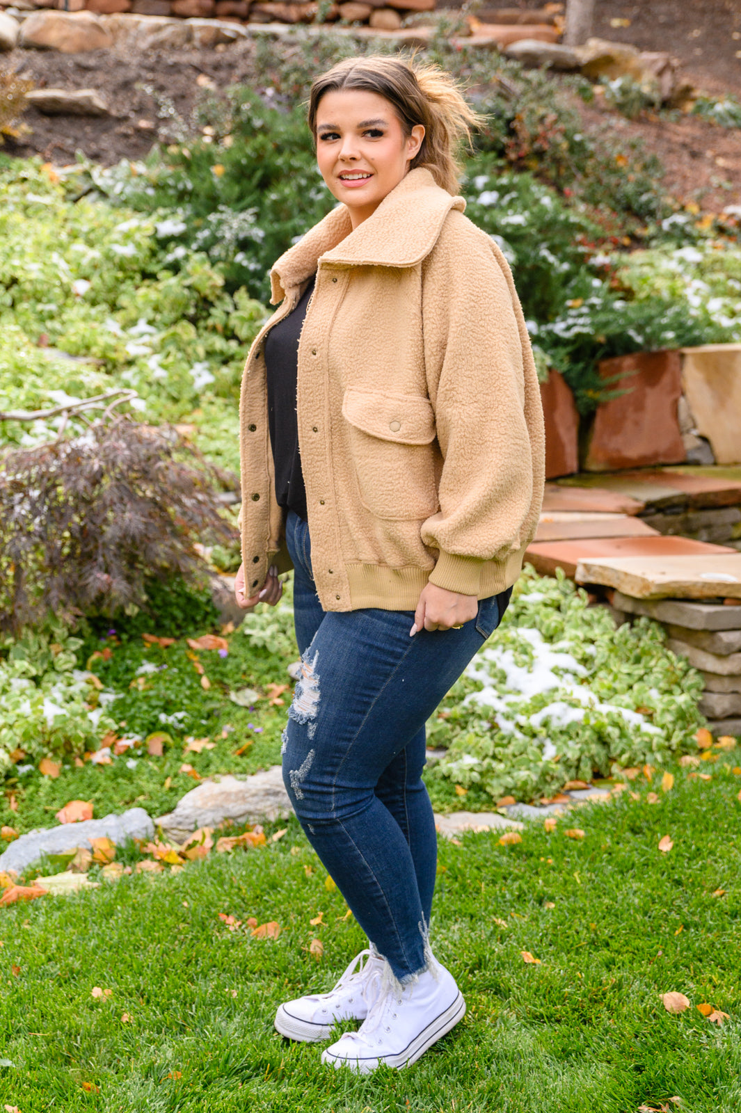 Don't Stress Oversized Collar Sherpa Jacket In Taupe - Dahlia Boutique