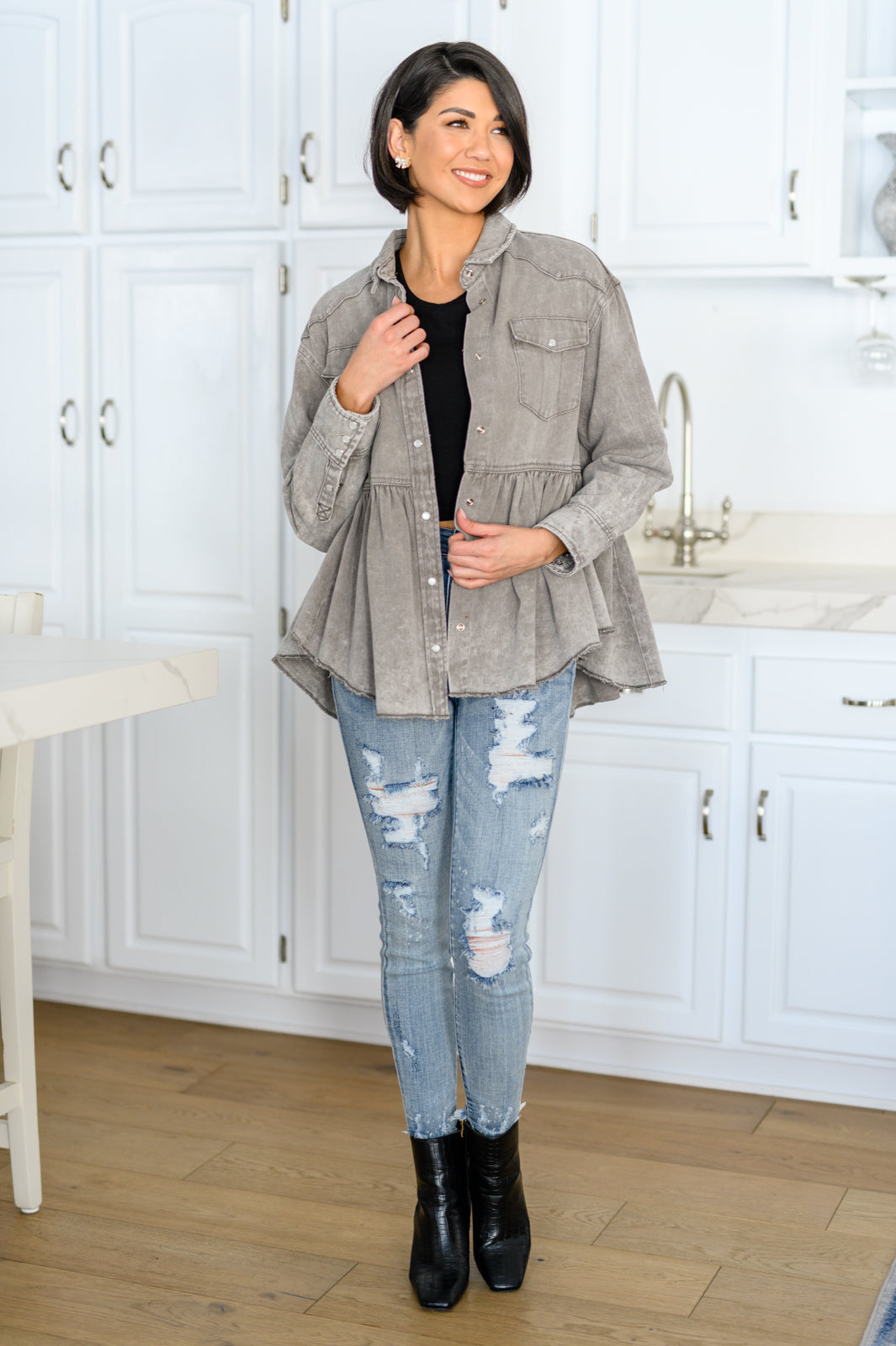 Earl Grey Button Up Long Sleeve Top - Dahlia Boutique