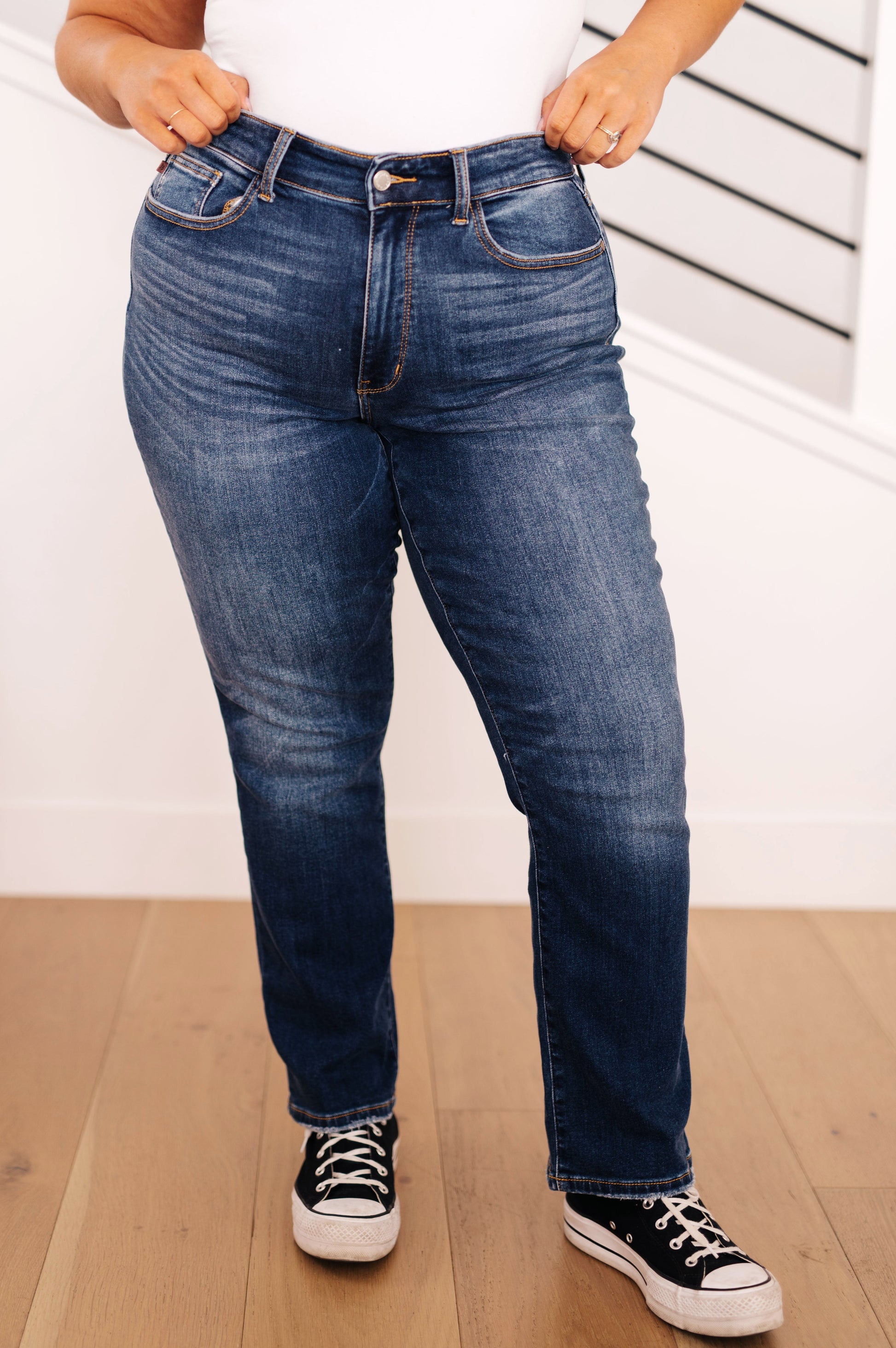 Estelle High Waist Thermal Straight Jeans - Dahlia Boutique