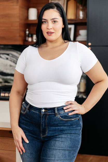 Everyday Scoop Neck Short Sleeve Top in White - Dahlia Boutique