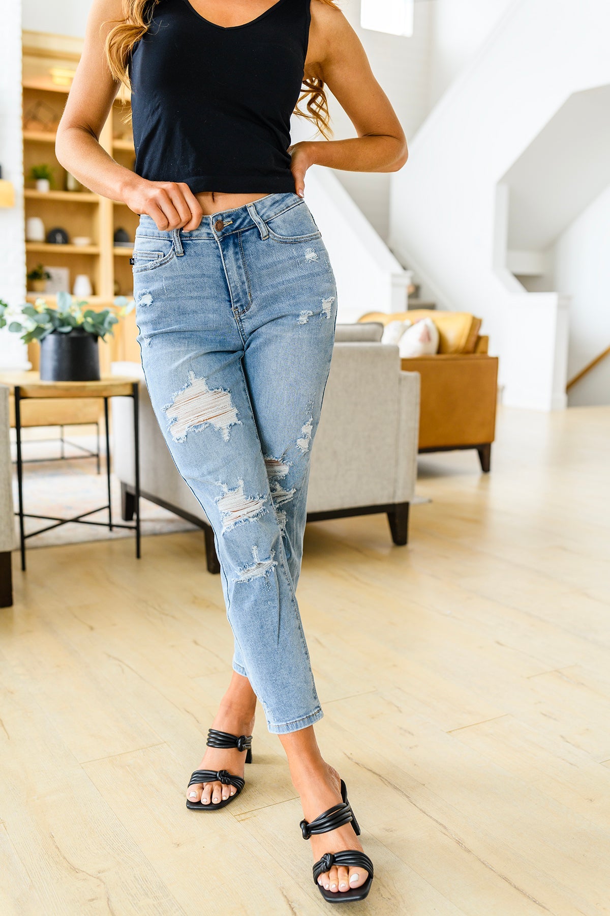 Florence High Waist Destroyed Boyfriend Jeans - Dahlia Boutique