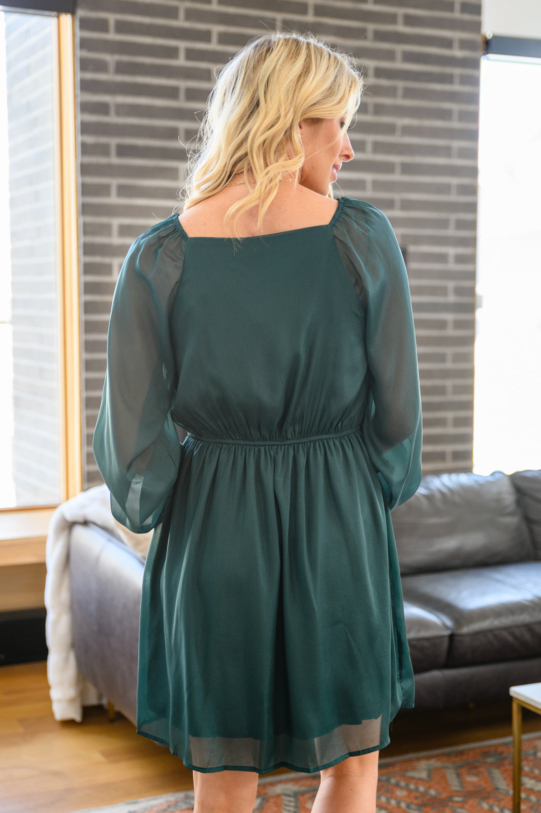 Front And Center Balloon Sleeve Dress in Green - Dahlia Boutique