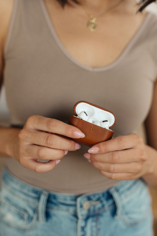 Funda protectora para Airpod Pro de cuero genuino en color marrón 