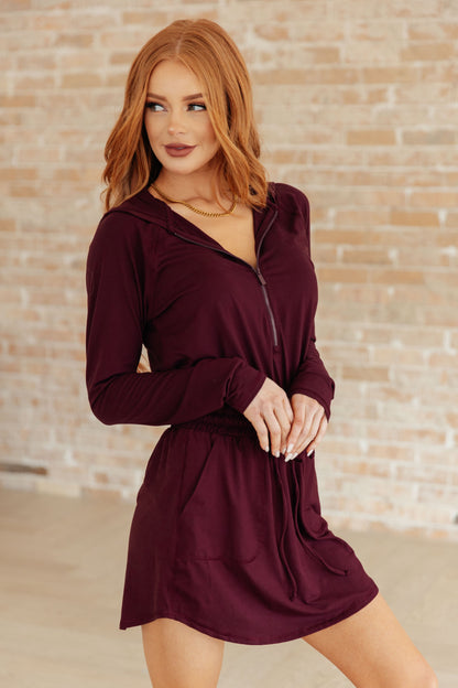 Getting Out Long Sleeve Hoodie Romper in Maroon - Dahlia Boutique