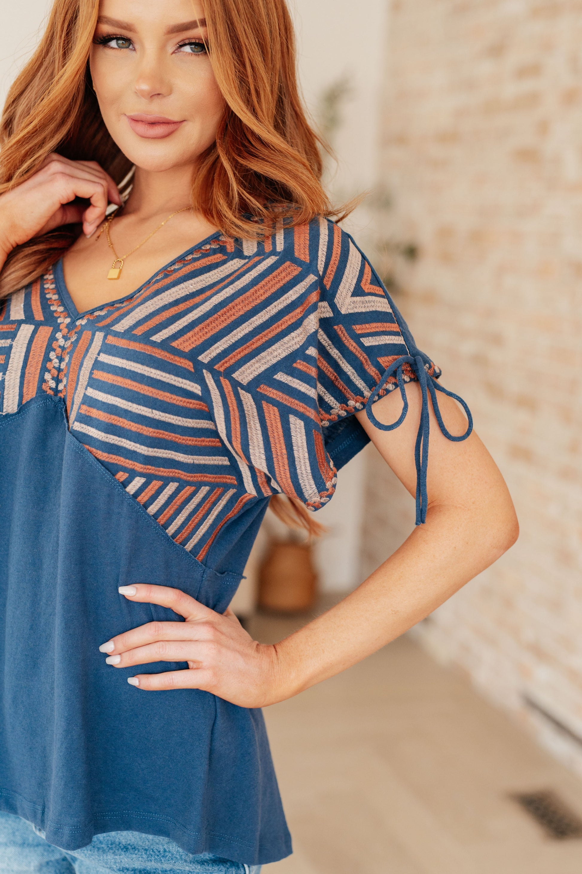 Greece Lightning V-Neck Blouse - Dahlia Boutique