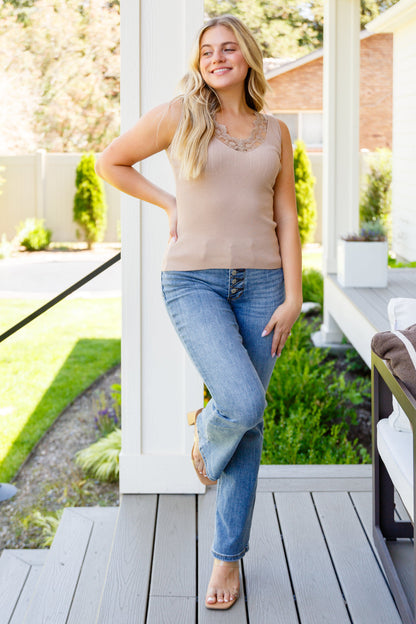 I Can Love You Better Lace Tank in Taupe - Dahlia Boutique