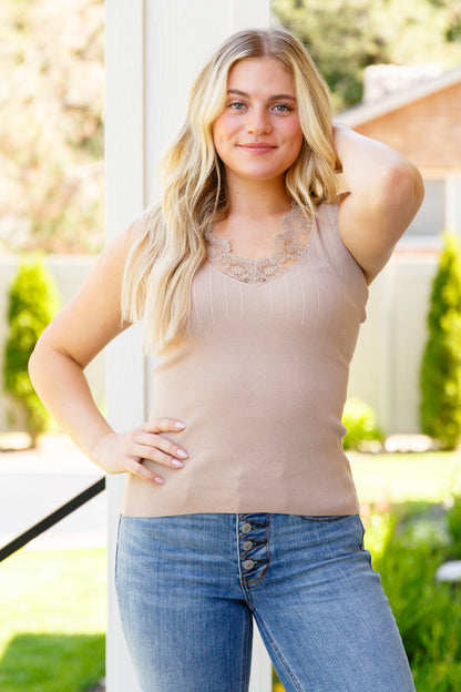 I Can Love You Better Lace Tank in Taupe - Dahlia Boutique