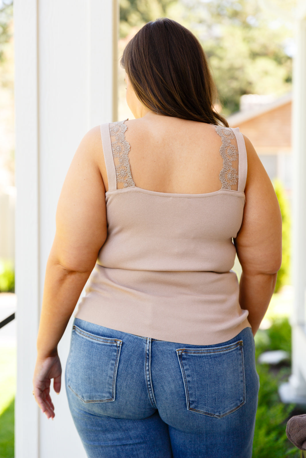 I Can Love You Better Lace Tank in Taupe - Dahlia Boutique