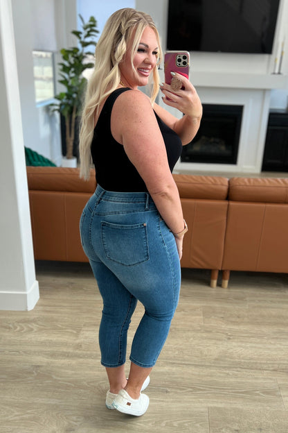 Emily High Rise Cool Denim Pull On Capri Jeans - Dahlia Boutique