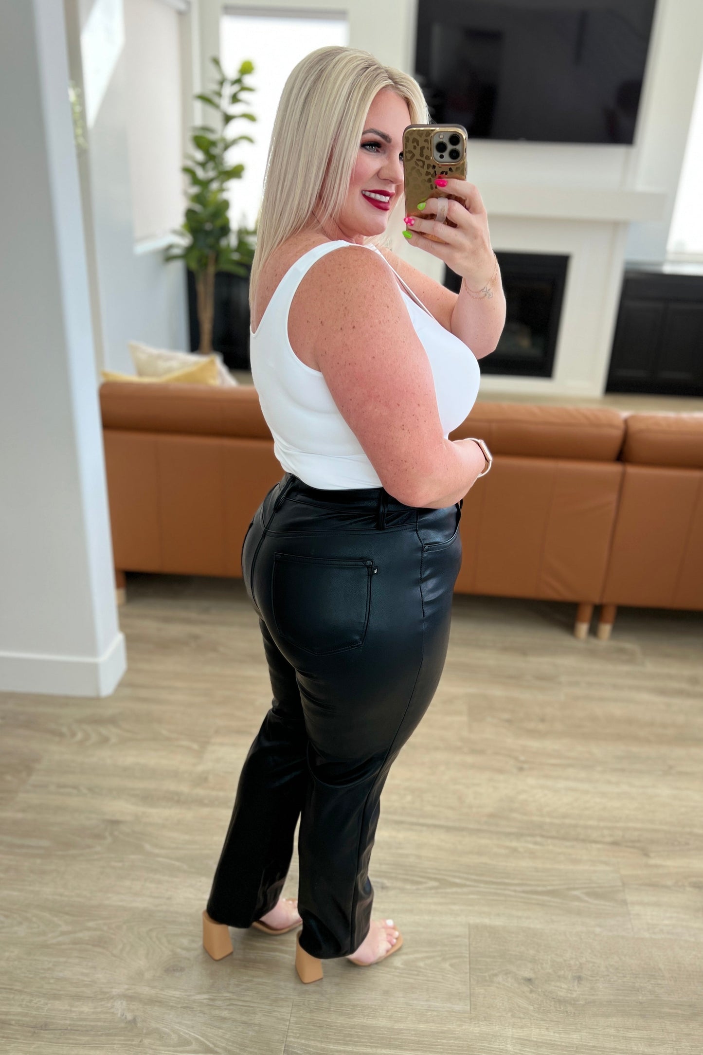 Tanya Control Top Faux Leather Pants in Black - Dahlia Boutique