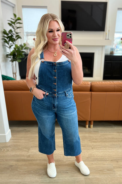 Priscilla High Rise Crop Wide Leg Denim Overalls - Dahlia Boutique