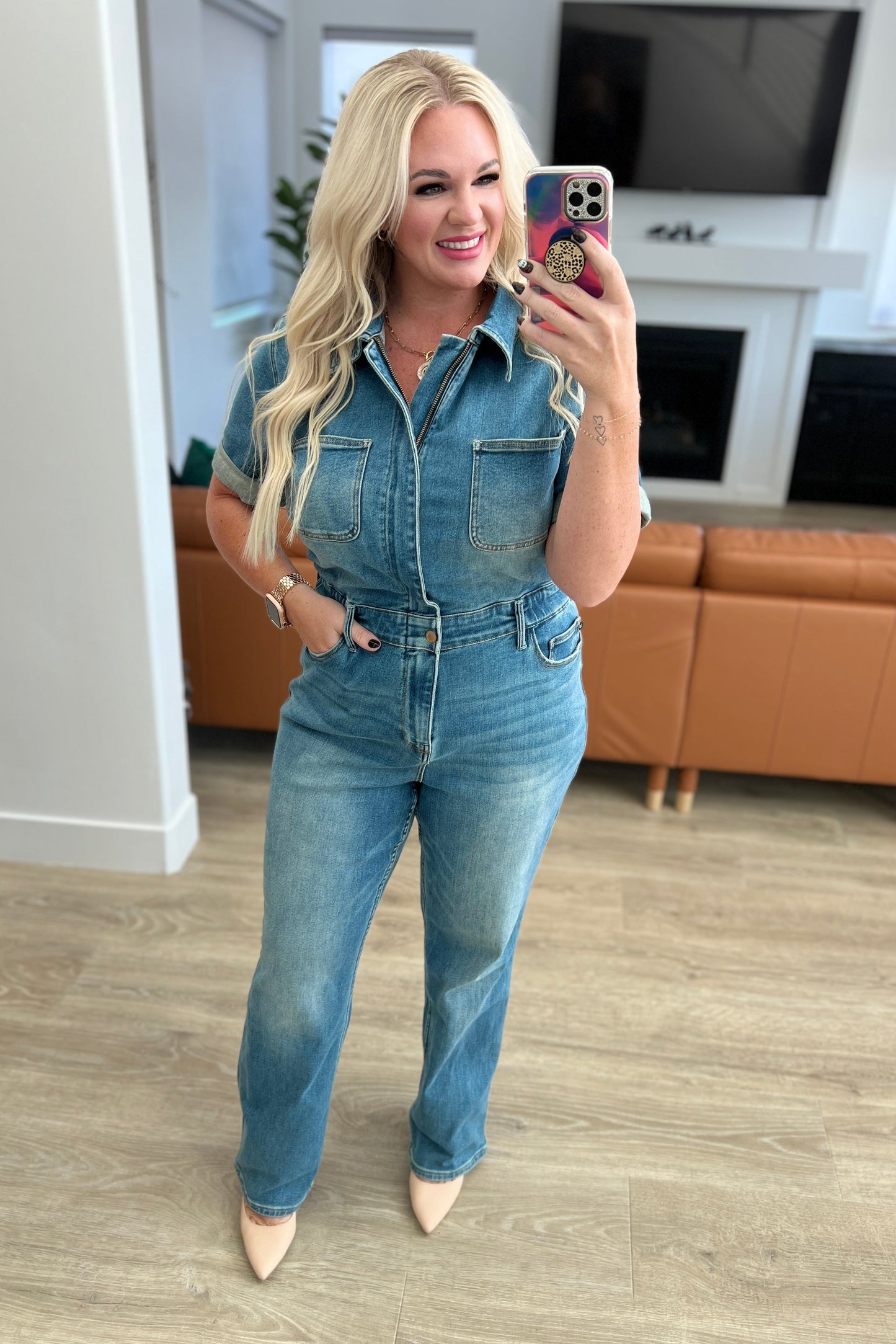 Sylvia Short Sleeve Denim Jumpsuit - Dahlia Boutique