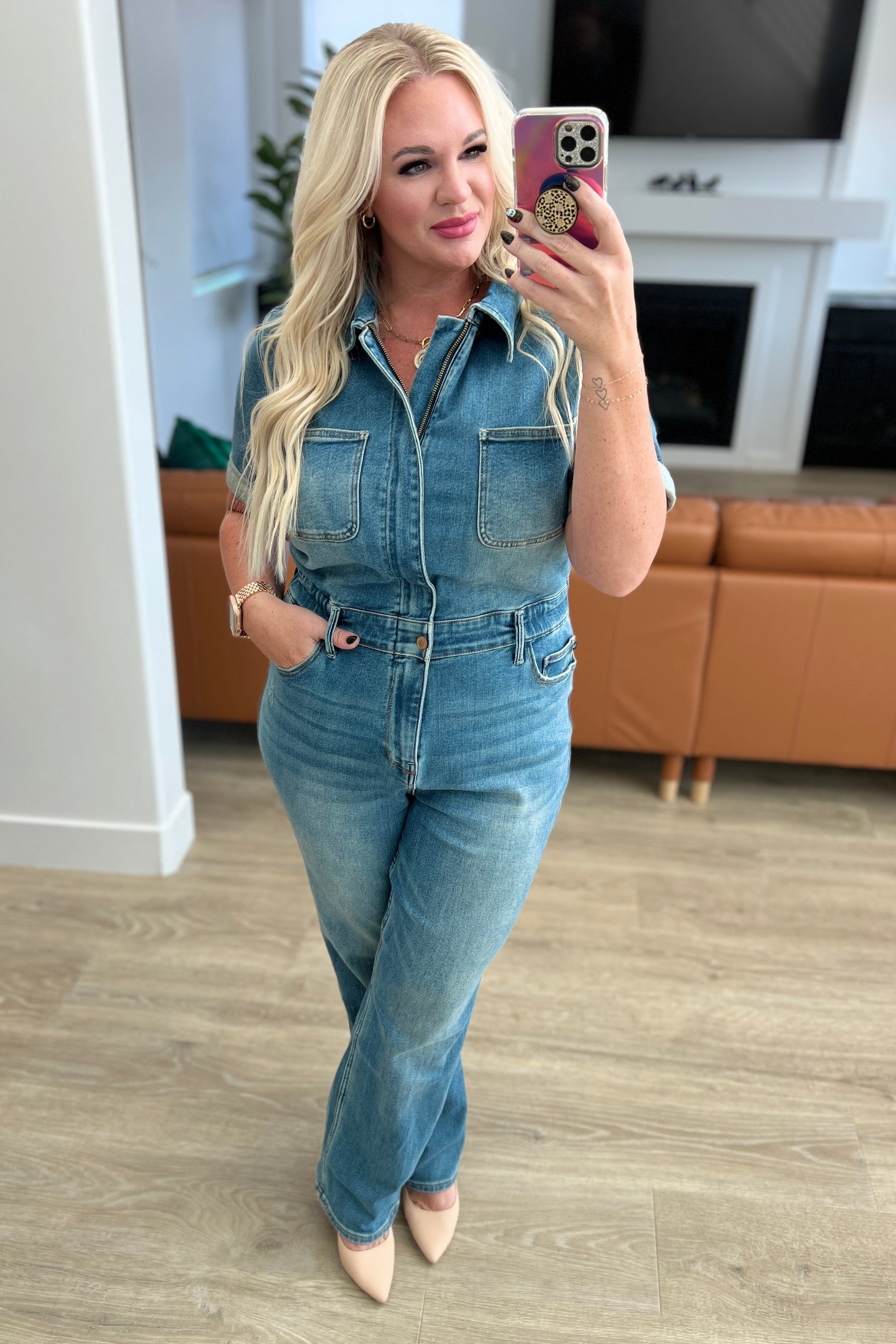 Sylvia Short Sleeve Denim Jumpsuit - Dahlia Boutique