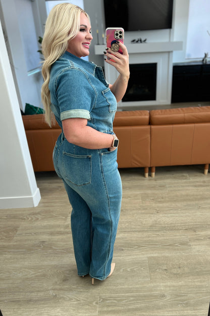 Sylvia Short Sleeve Denim Jumpsuit - Dahlia Boutique