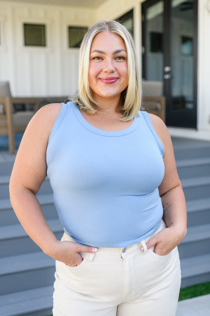 Just One More Ribbed Tank in Light Blue - Dahlia Boutique