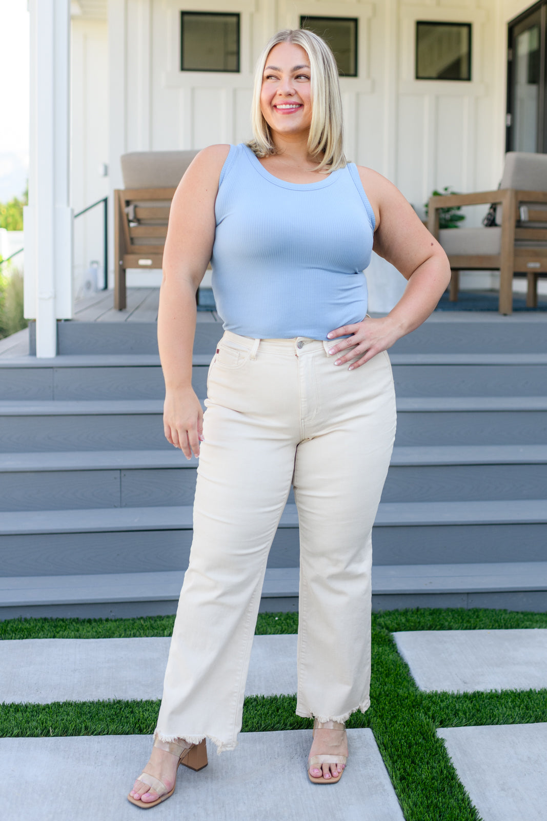 Just One More Ribbed Tank in Light Blue - Dahlia Boutique