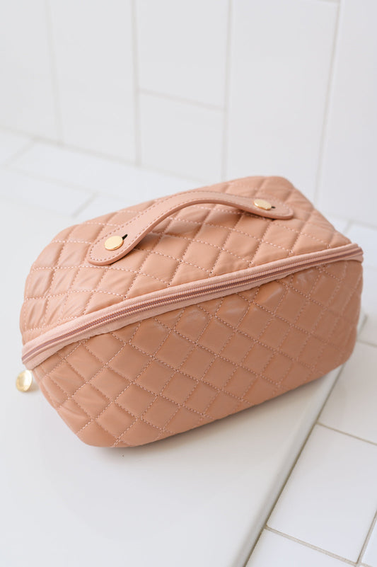 Large Capacity Quilted Makeup Bag in Pink - Dahlia Boutique