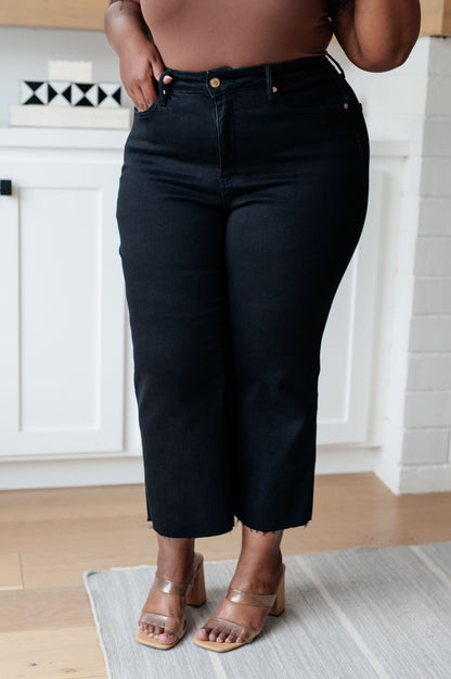 Lizzy High Rise Control Top Wide Leg Crop Jeans in Black - Dahlia Boutique