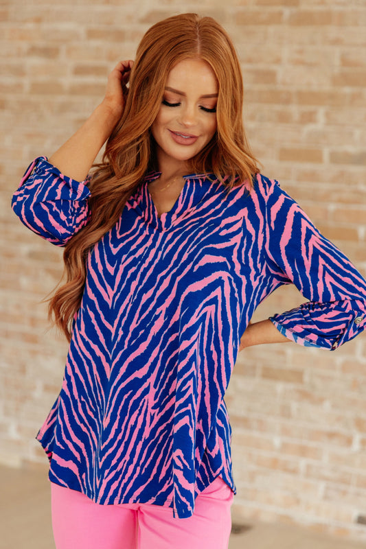 Lizzy Top in Blue Zebra - Dahlia Boutique