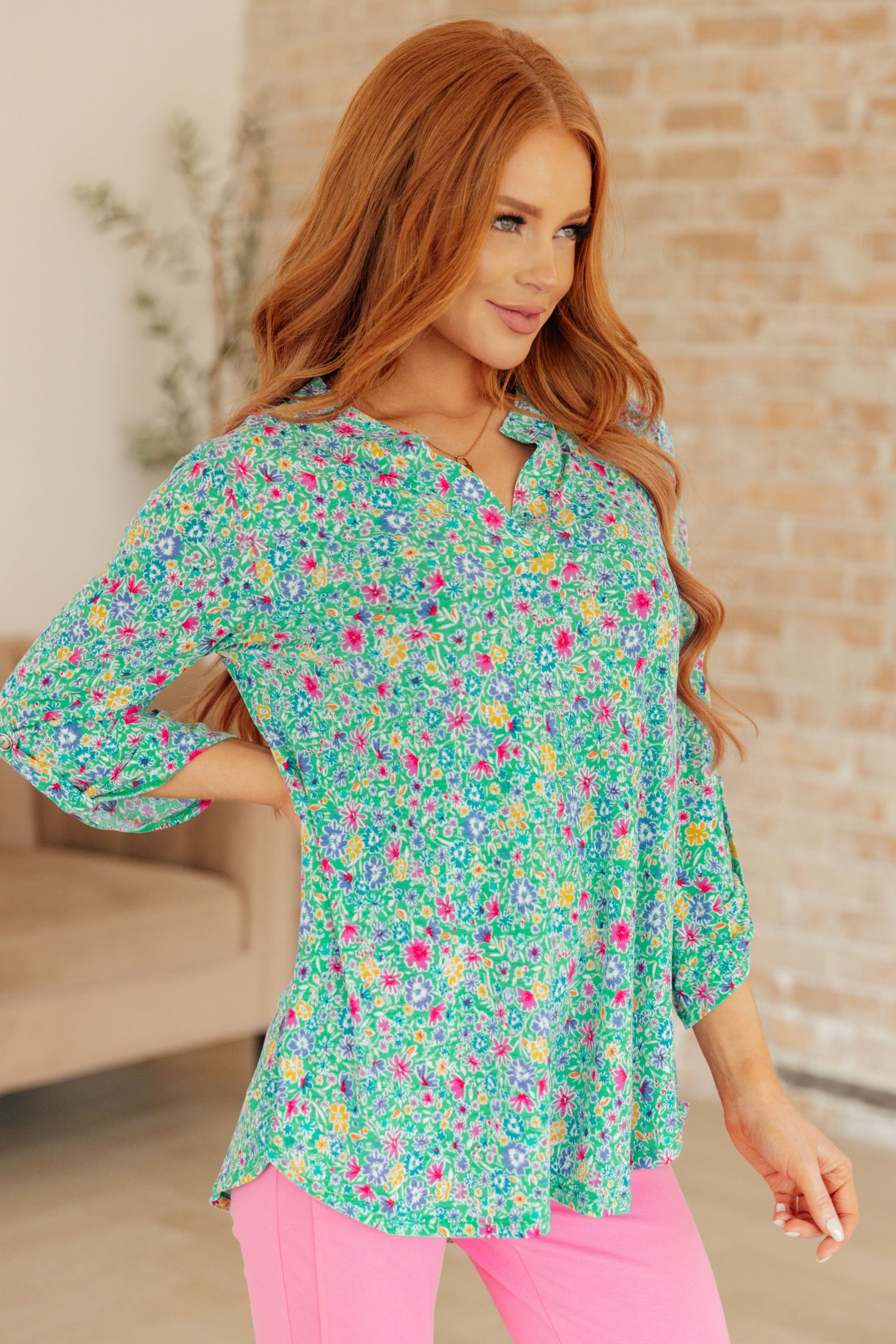 Lizzy Top in Emerald Floral - Dahlia Boutique