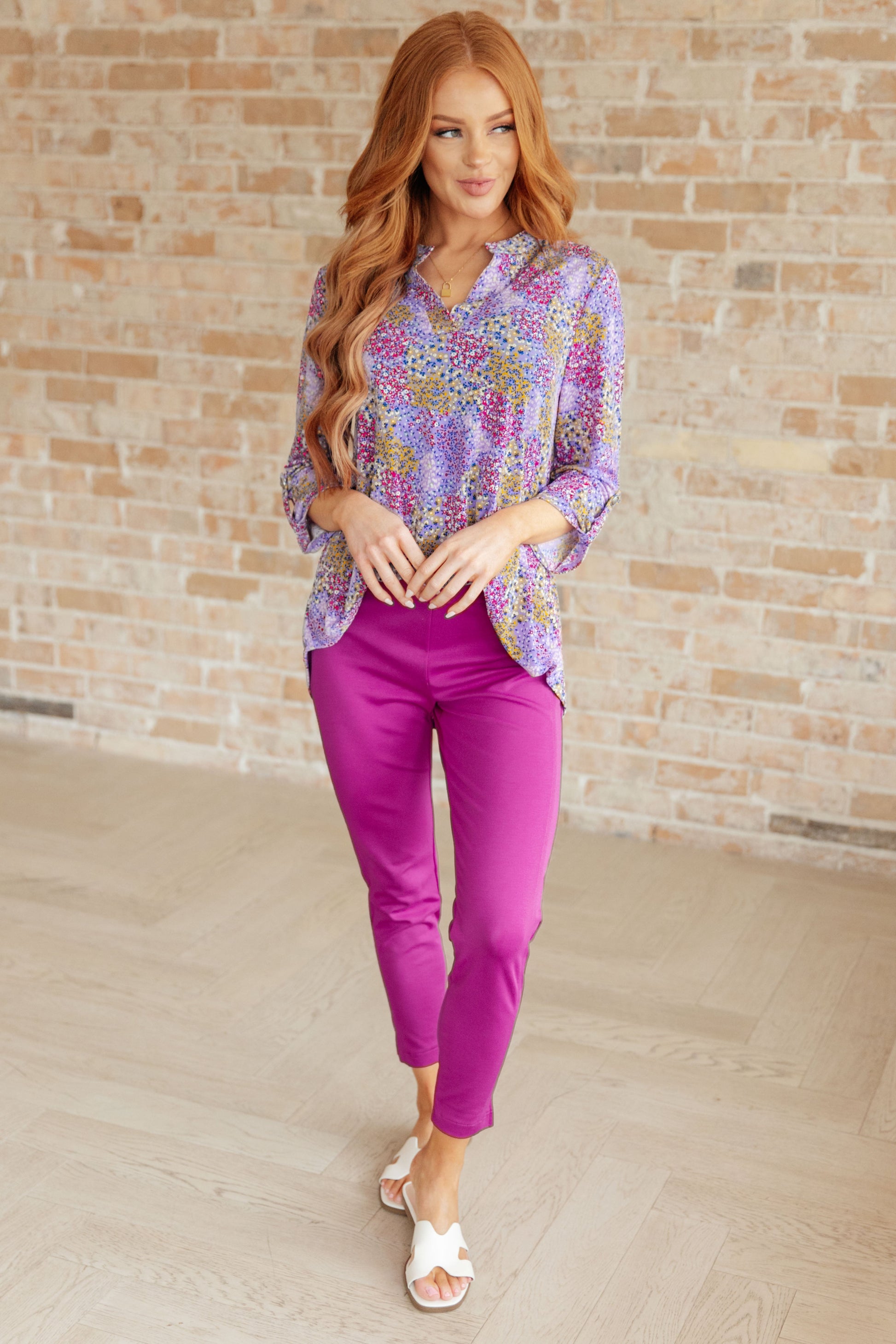 Lizzy Top in Lavender Ditsy Floral - Dahlia Boutique