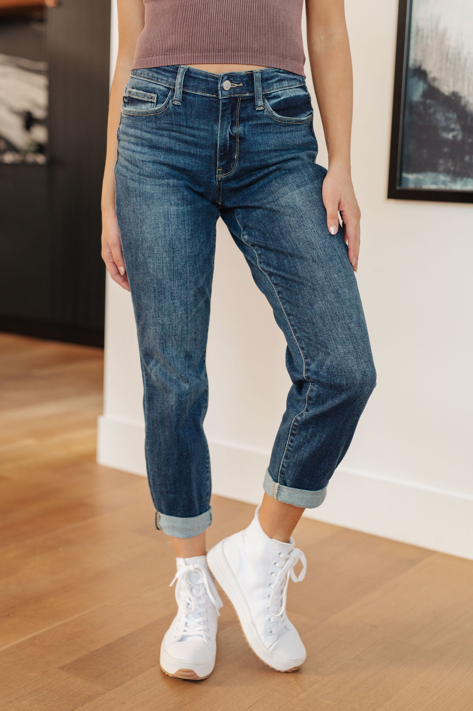 London Midrise Cuffed Boyfriend Jeans - Dahlia Boutique