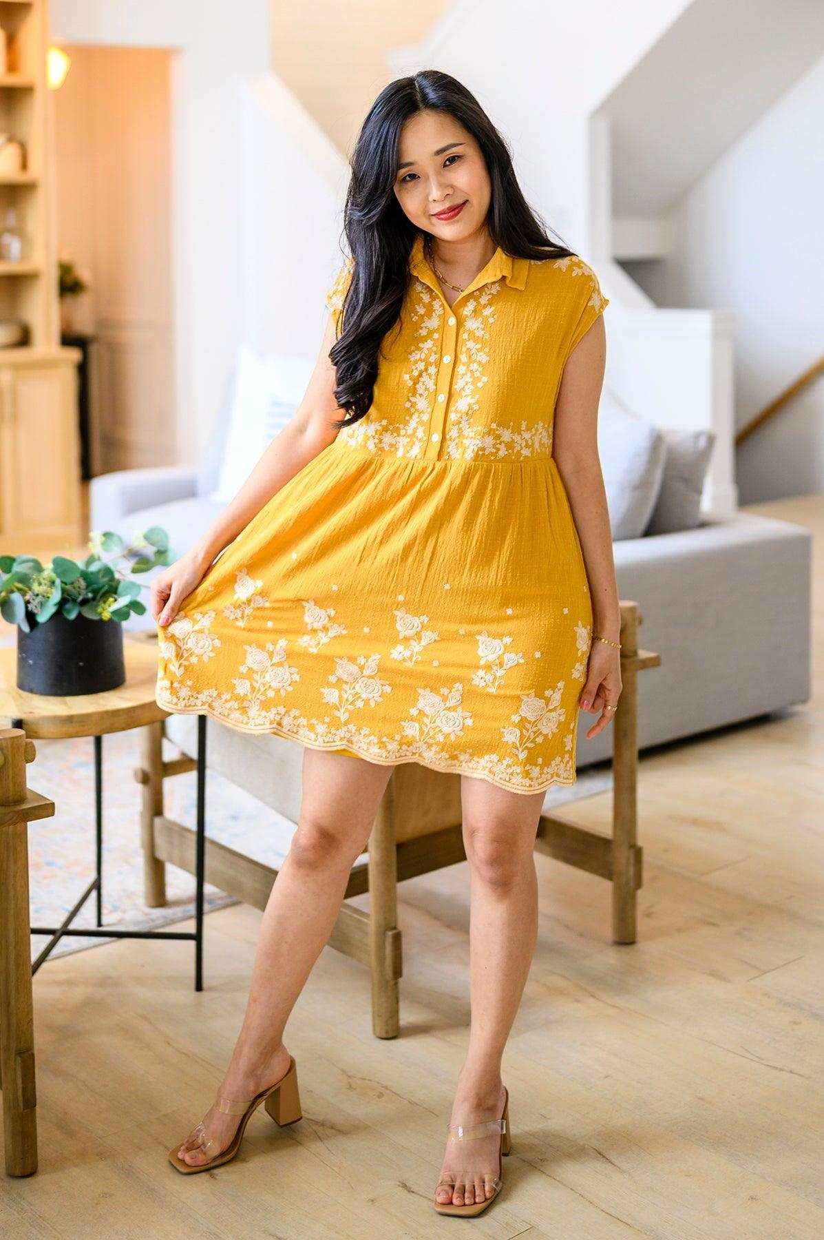 Marigold Embroidered Dress - Dahlia Boutique