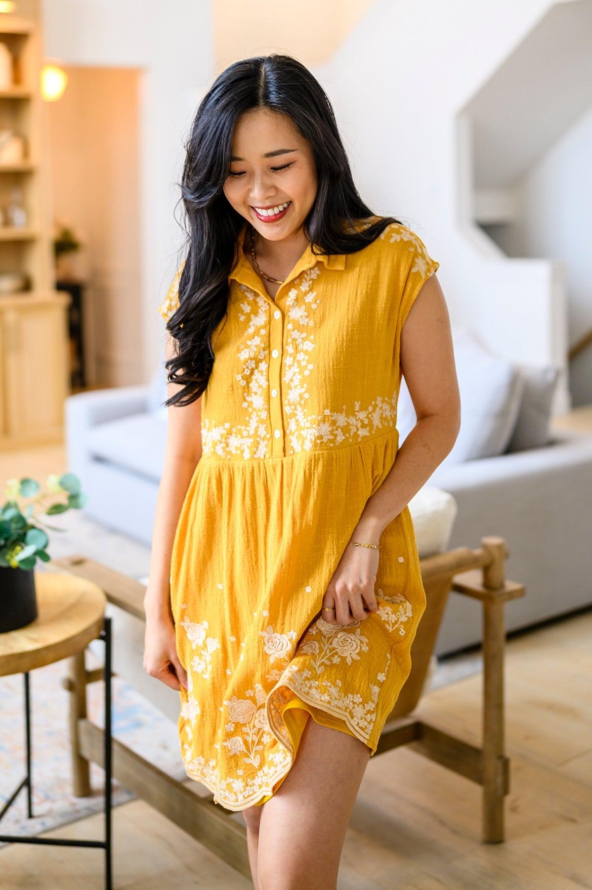 Marigold Embroidered Dress - Dahlia Boutique