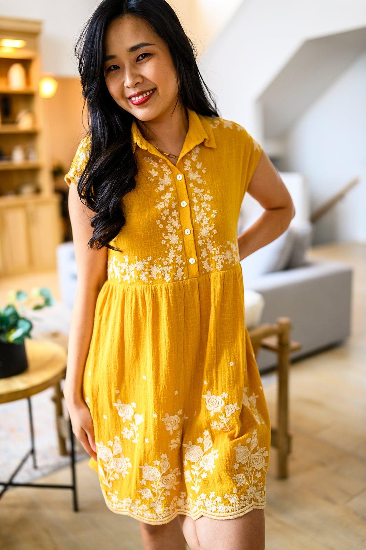 Marigold Embroidered Dress - Dahlia Boutique