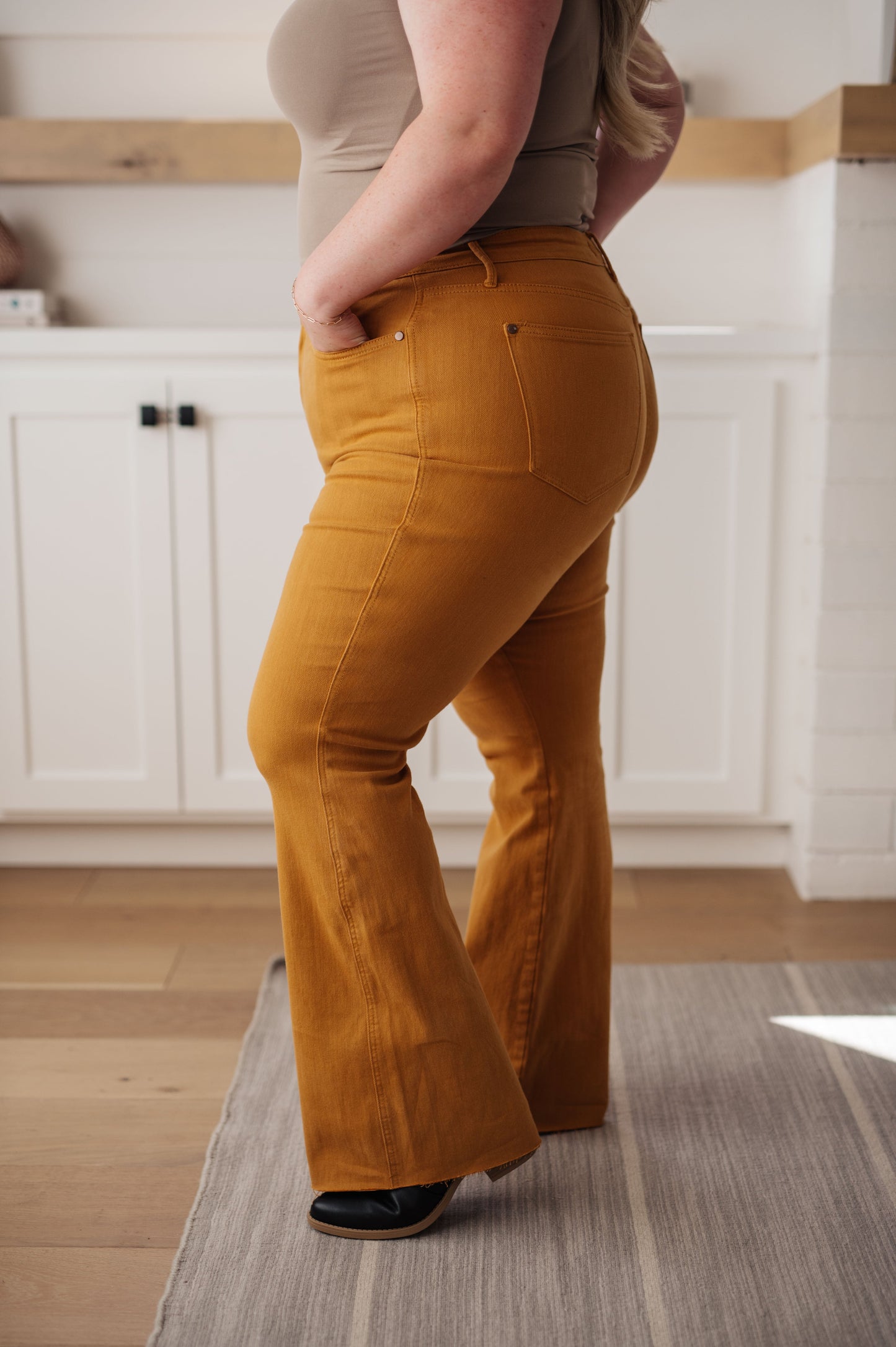 Melinda High Rise Control Top Flare Jeans in Marigold - Dahlia Boutique