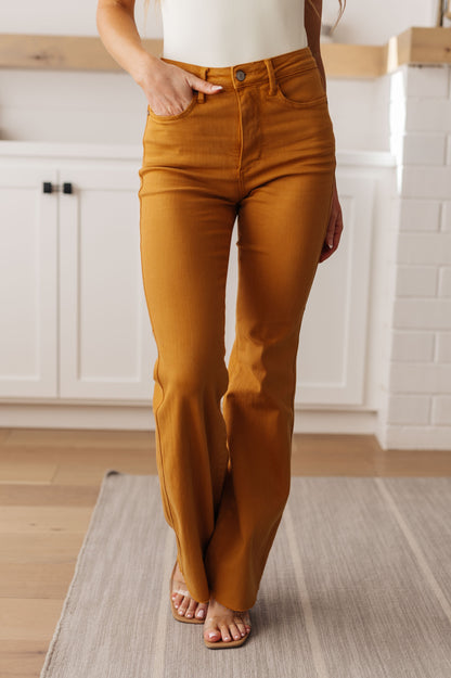 Melinda High Rise Control Top Flare Jeans in Marigold - Dahlia Boutique