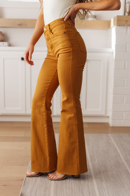 Melinda High Rise Control Top Flare Jeans in Marigold - Dahlia Boutique