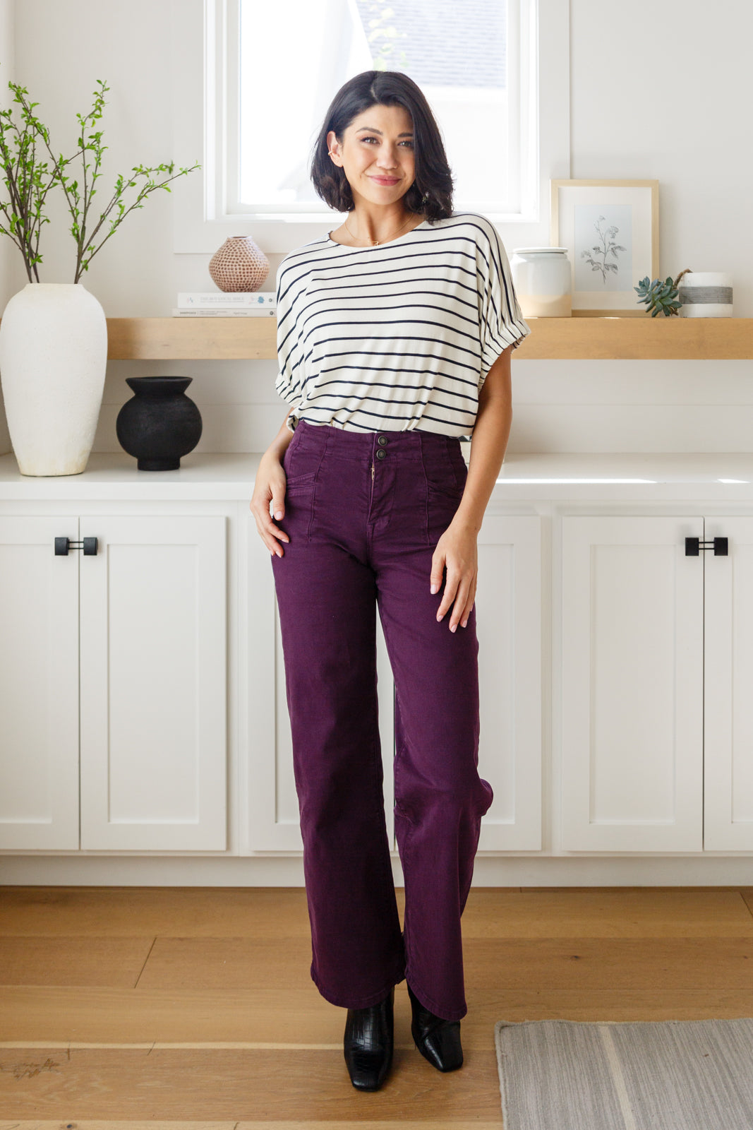 Petunia High Rise Wide Leg Jeans in Plum - Dahlia Boutique