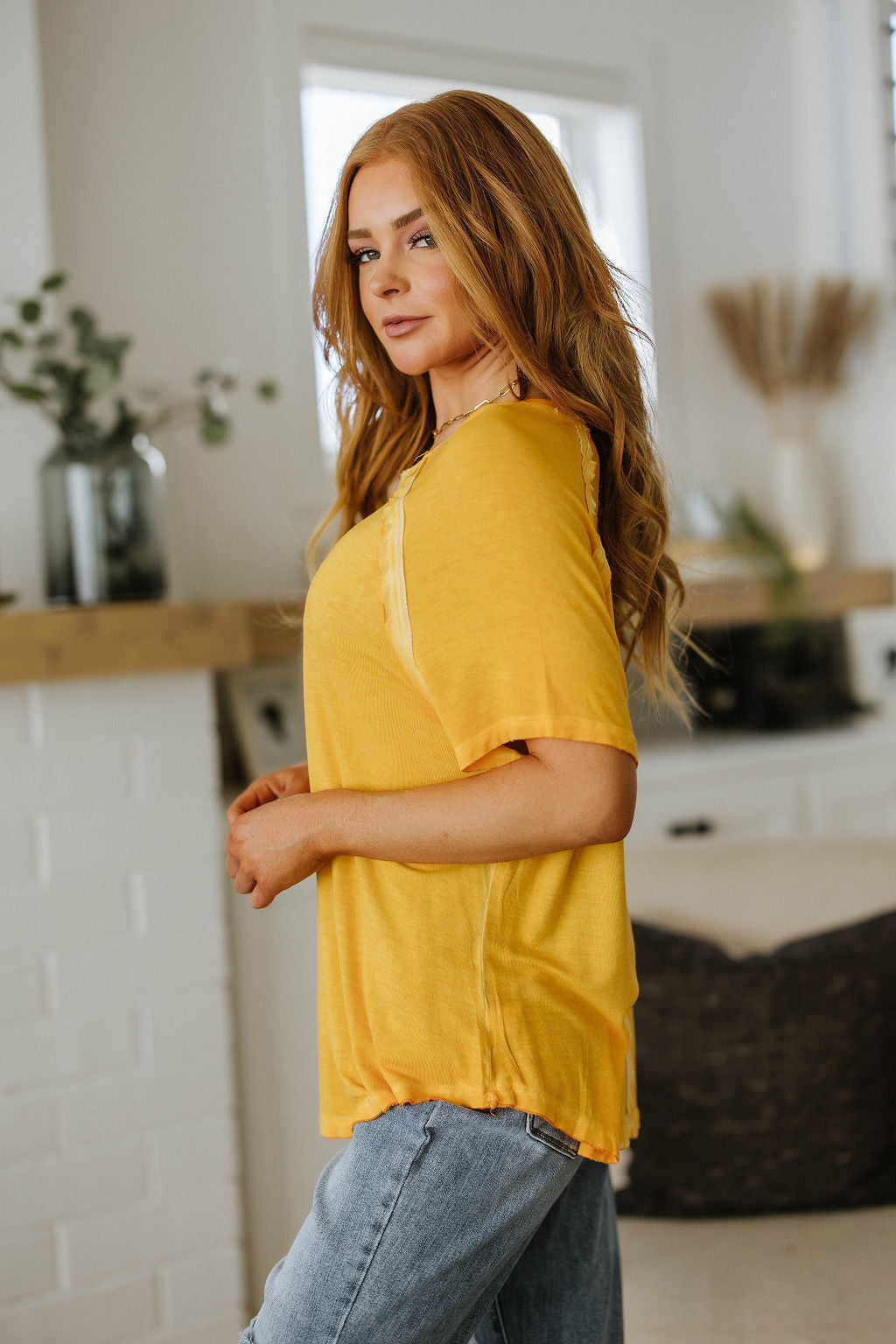 New Edition Mineral Wash T Shirt Yellow - Dahlia Boutique