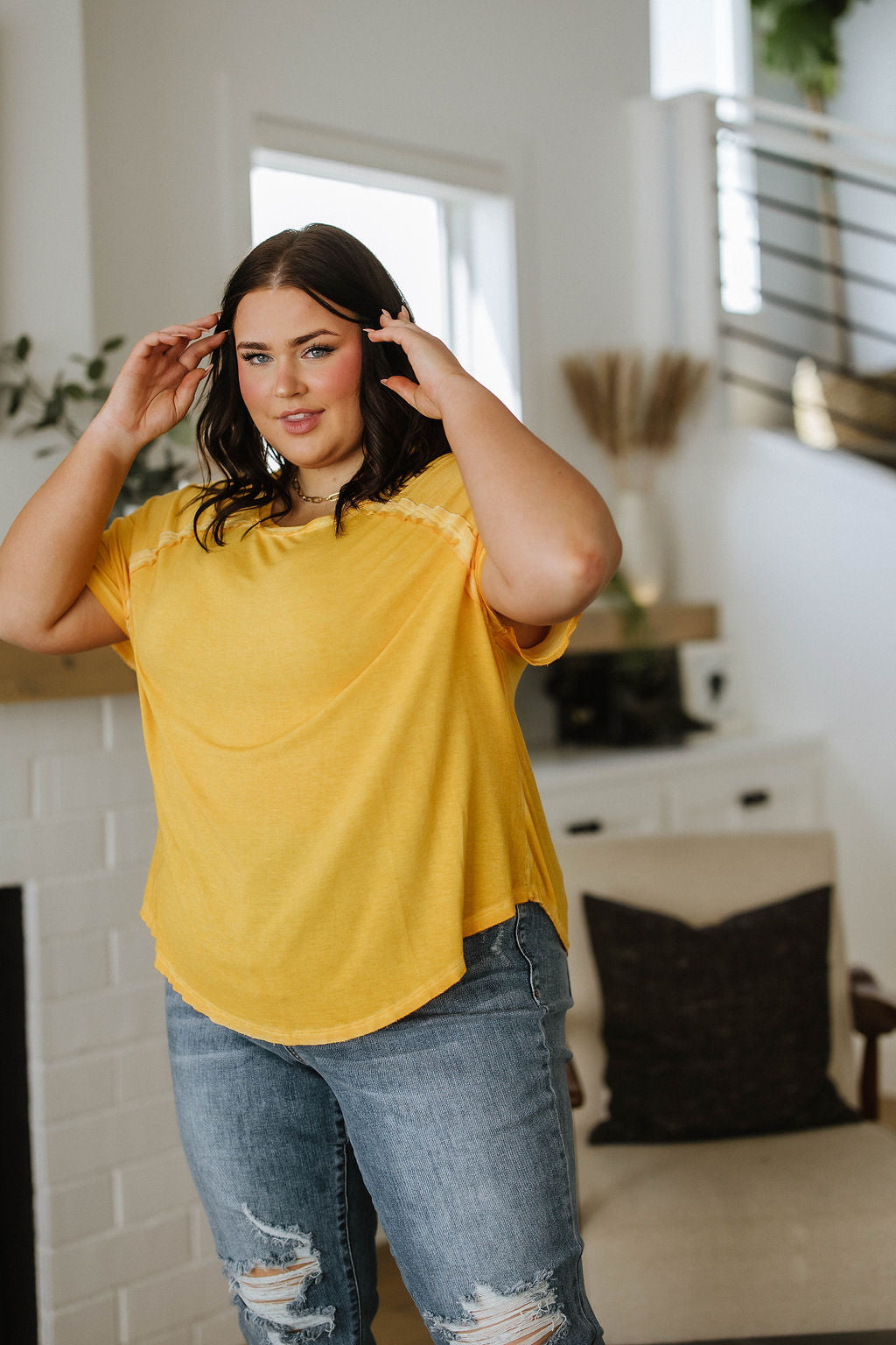 New Edition Mineral Wash T Shirt Yellow - Dahlia Boutique