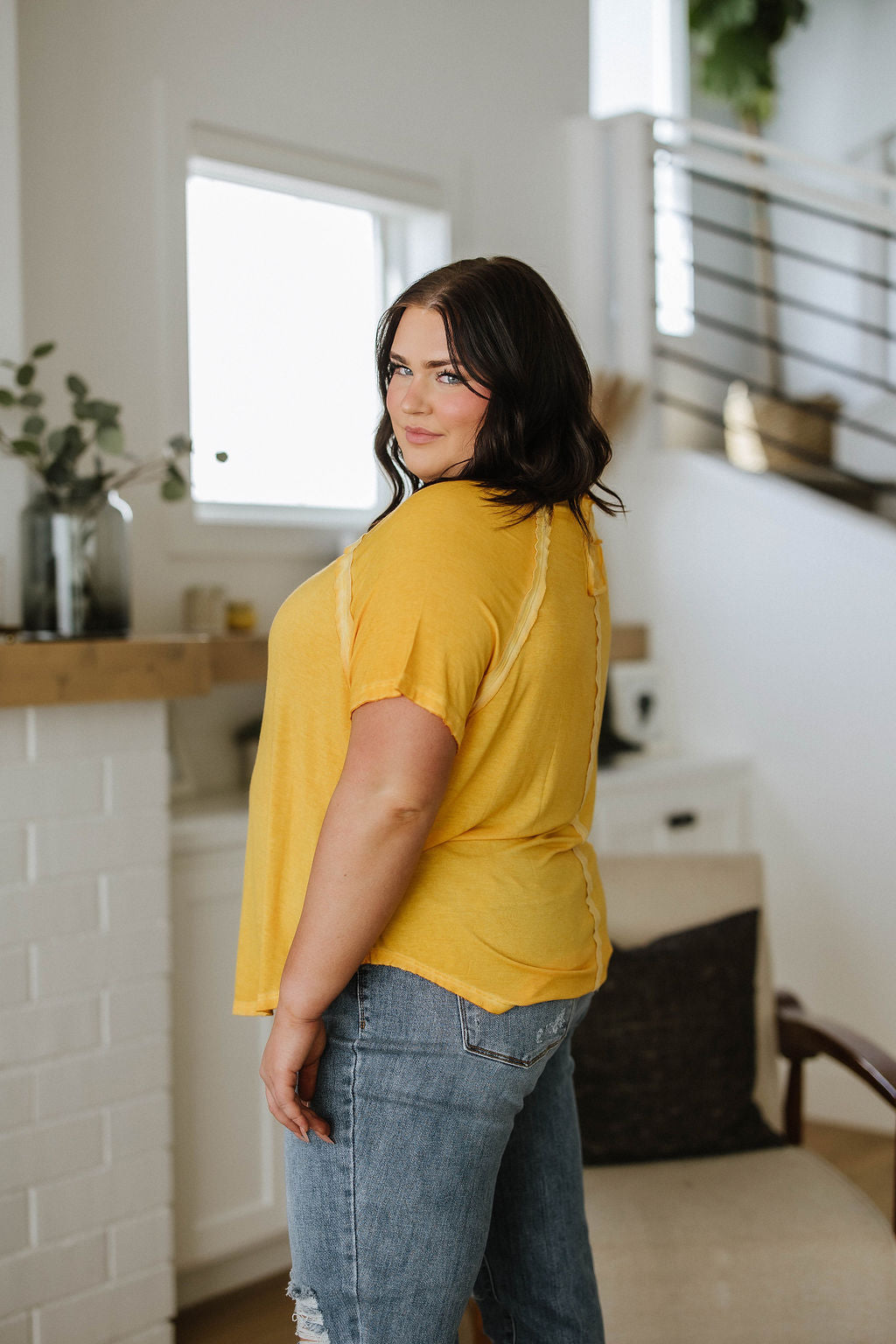 New Edition Mineral Wash T Shirt Yellow - Dahlia Boutique