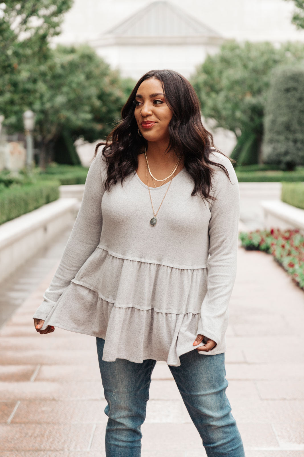 Nicely Done Tiered Top in Gray - Dahlia Boutique