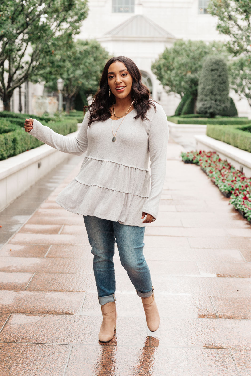 Nicely Done Tiered Top in Gray - Dahlia Boutique