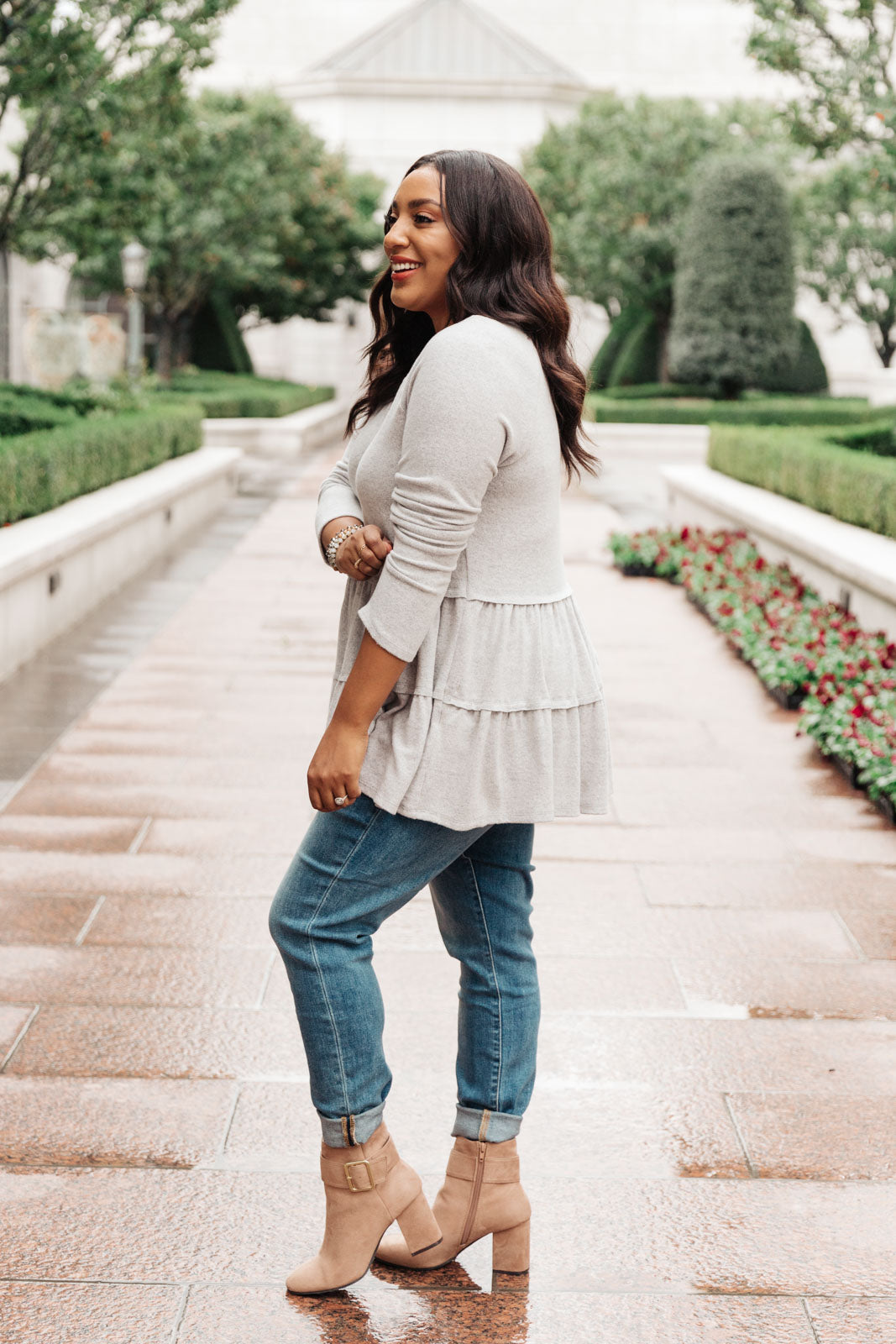 Nicely Done Tiered Top in Gray - Dahlia Boutique