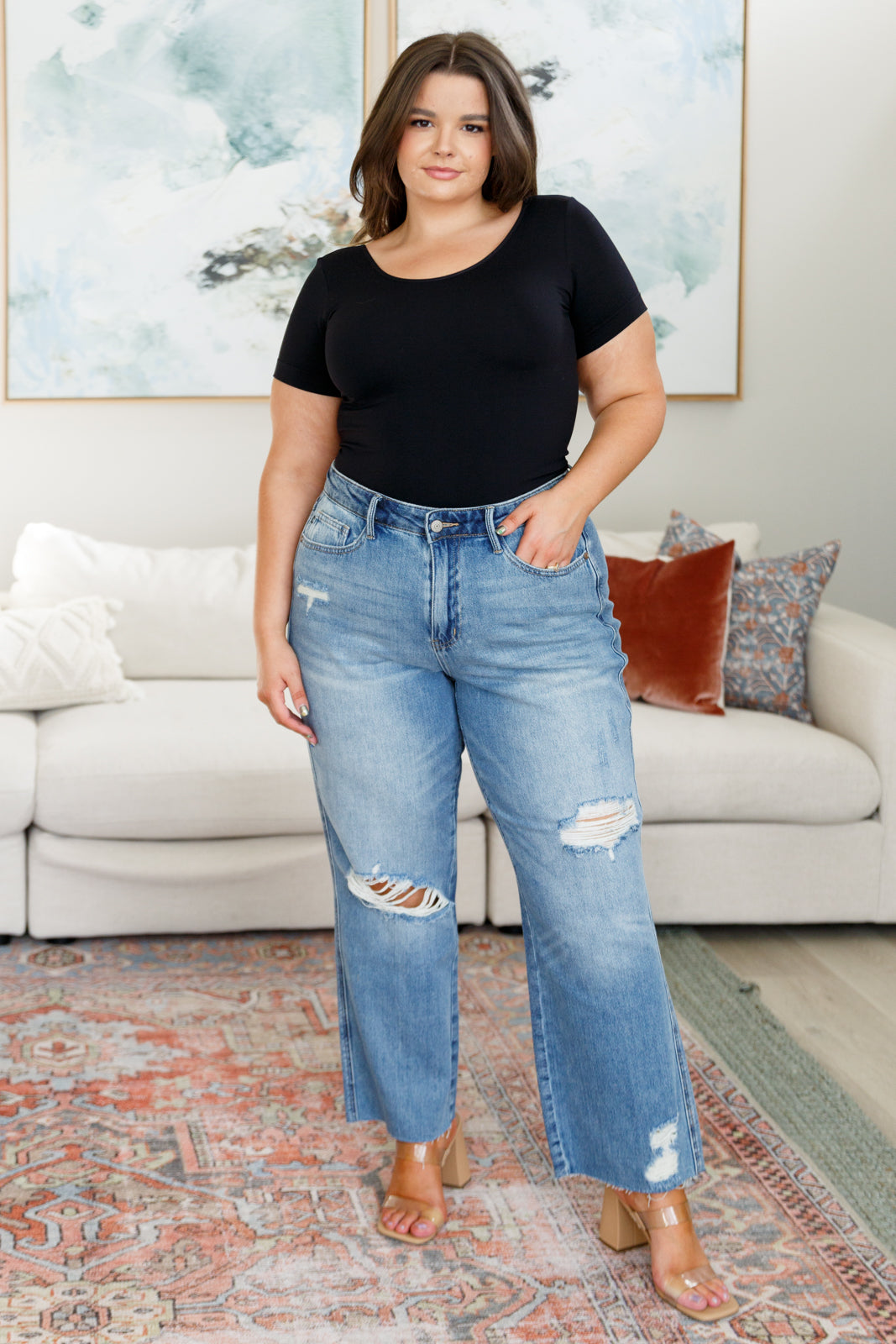 Nora High Rise Rigid Magic Destroy Slim Straight Jeans - Dahlia Boutique