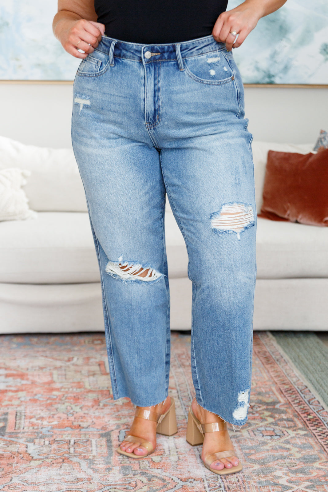 Nora High Rise Rigid Magic Destroy Slim Straight Jeans - Dahlia Boutique