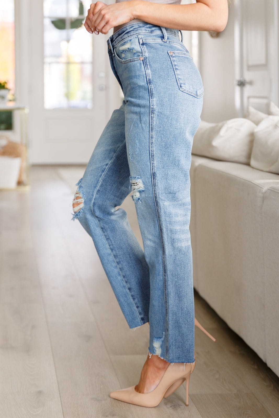 Nora High Rise Rigid Magic Destroy Slim Straight Jeans - Dahlia Boutique