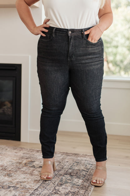 Octavia High Rise Control Top Skinny Jeans in Washed Black - Dahlia Boutique