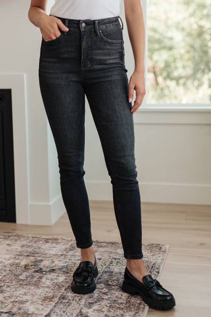 Octavia High Rise Control Top Skinny Jeans in Washed Black - Dahlia Boutique