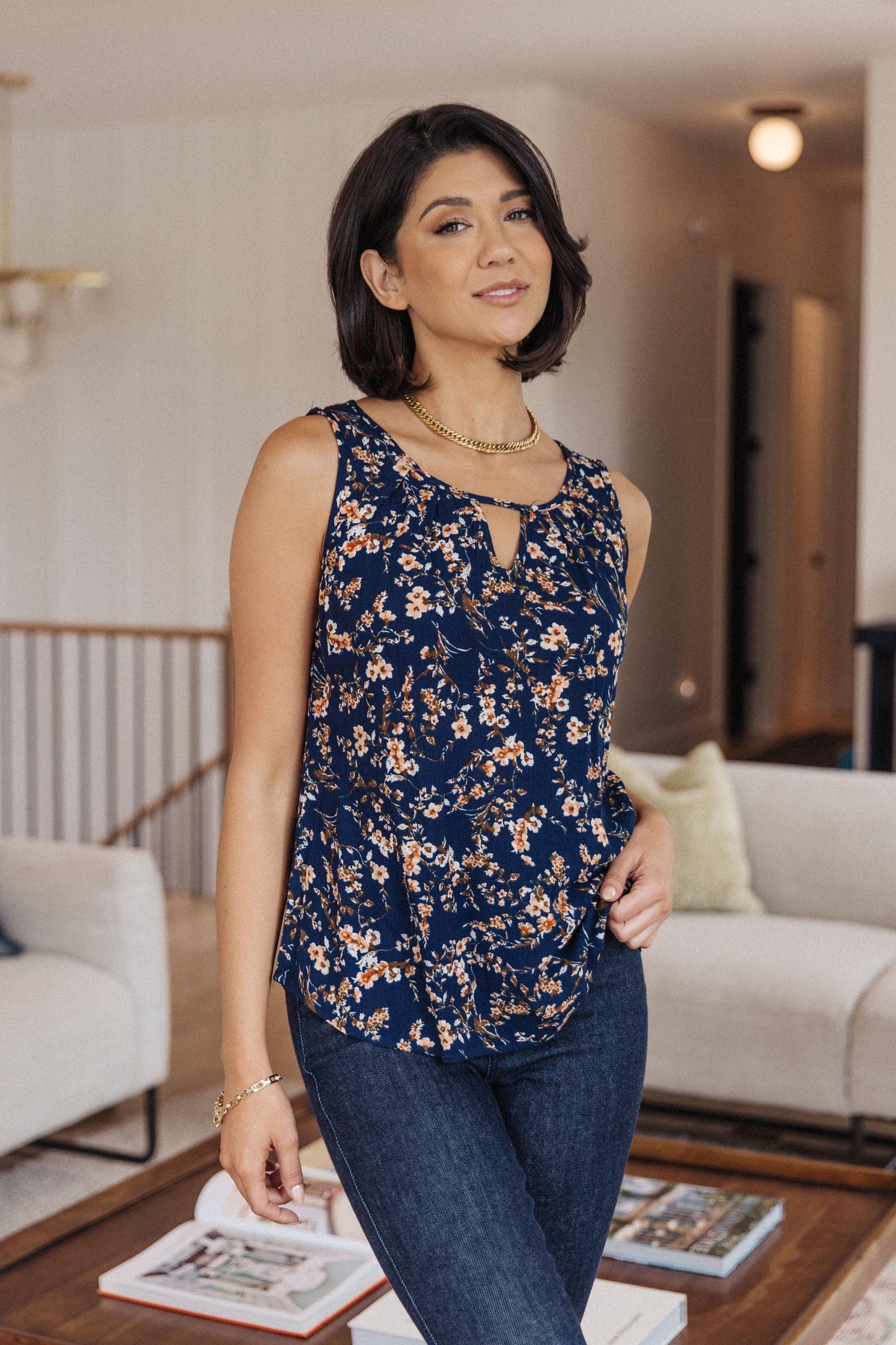 Perfect Floral Keyhole Sleeveless Top - Dahlia Boutique