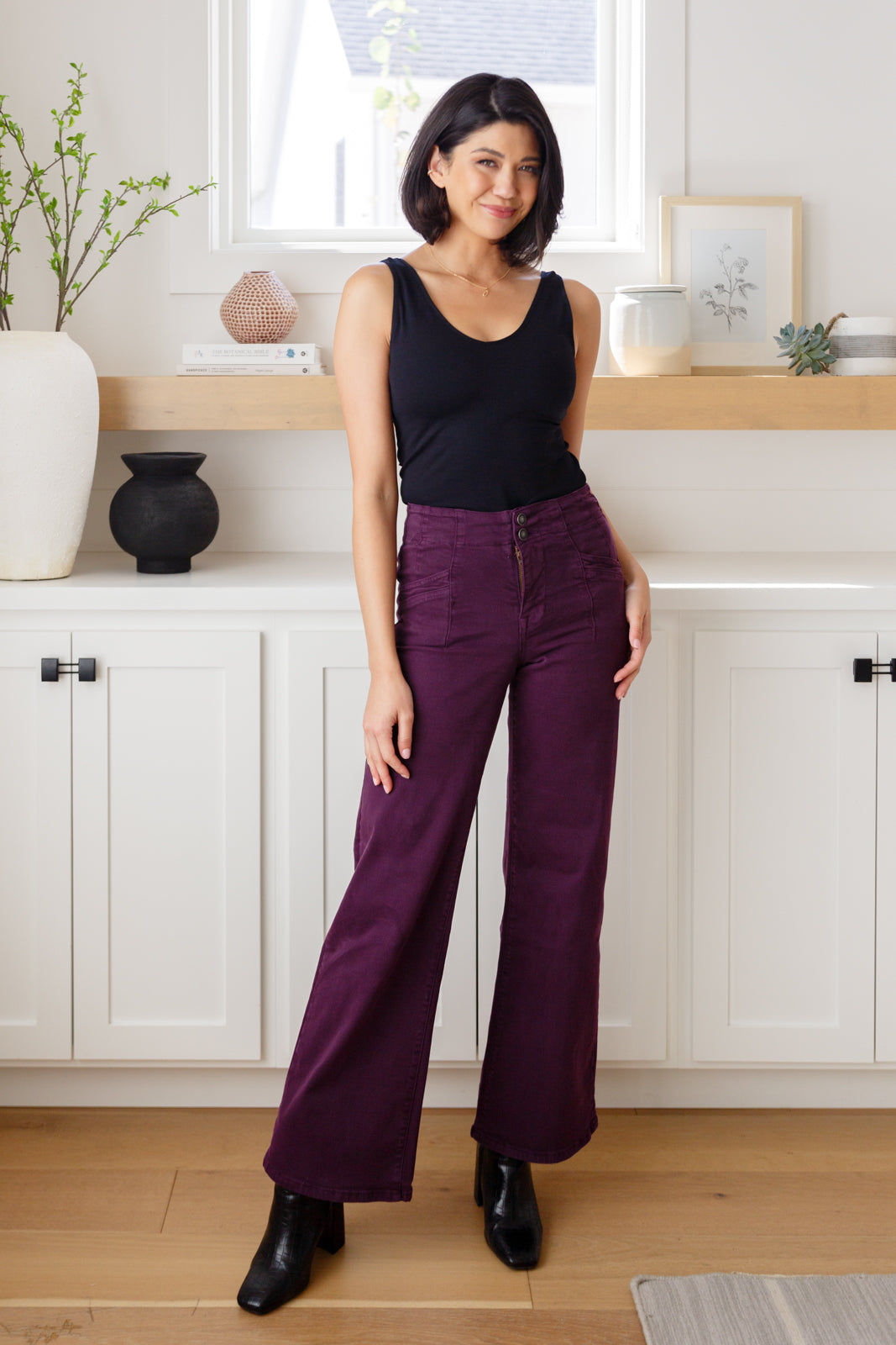 Petunia High Rise Wide Leg Jeans in Plum - Dahlia Boutique