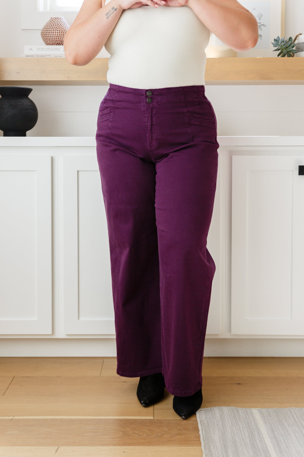 Petunia High Rise Wide Leg Jeans in Plum - Dahlia Boutique