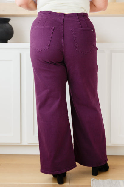 Petunia High Rise Wide Leg Jeans in Plum - Dahlia Boutique