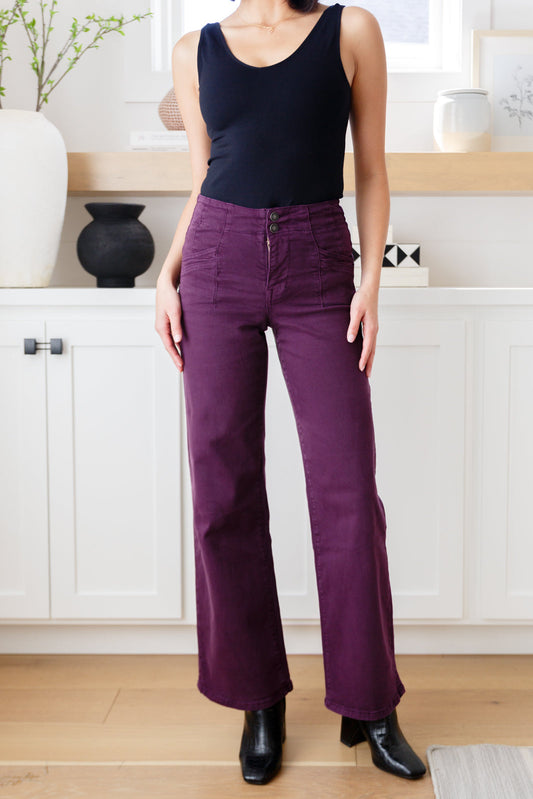 Petunia High Rise Wide Leg Jeans in Plum - Dahlia Boutique