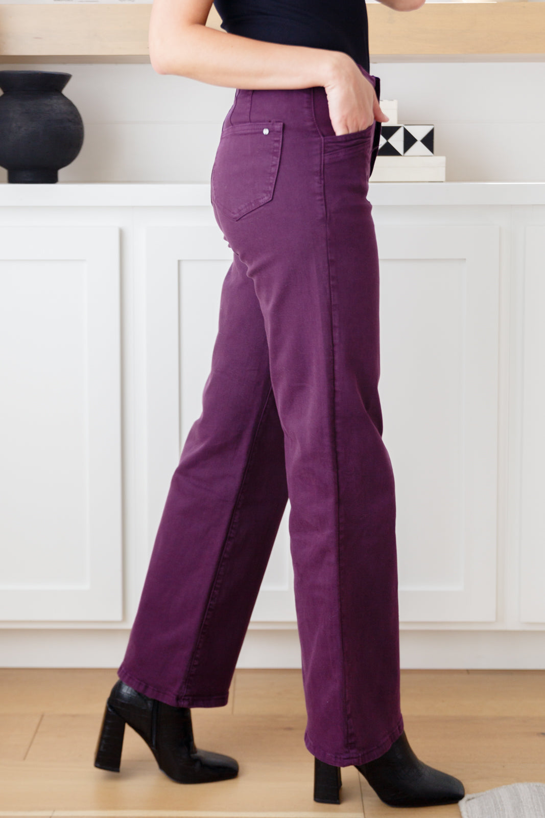 Petunia High Rise Wide Leg Jeans in Plum - Dahlia Boutique